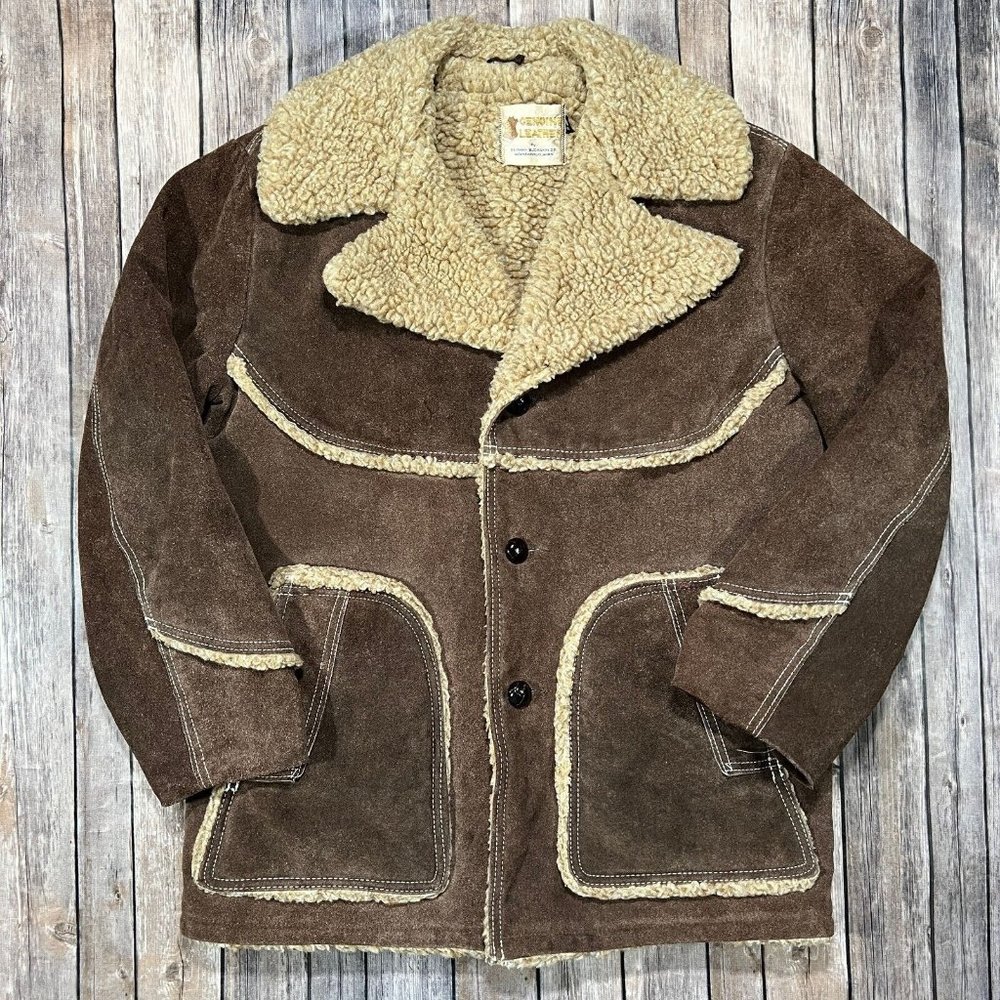 VTG Berman Buckskin Suede Leather Sherpa Lined Coat Mens 40 Brown Jacket Western